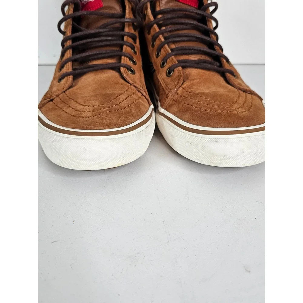 Vans Sk8-Hi MTE Glazed Ginger Brown Suede Plaid Flannel Mens 10.5 High Shoes